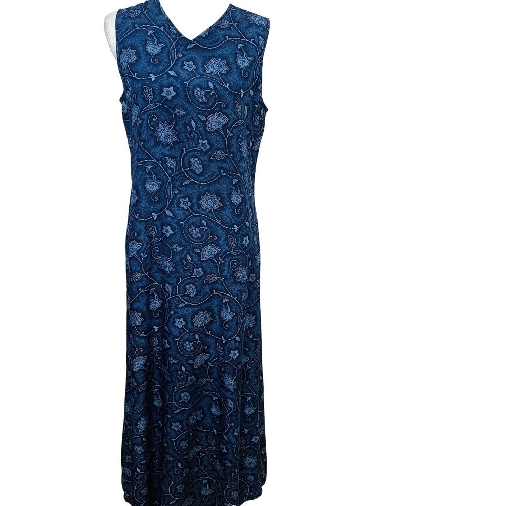 Charter Club Silk Maxi Floral Dress 10 Blue Lined  Vacation Boho Business Casual
